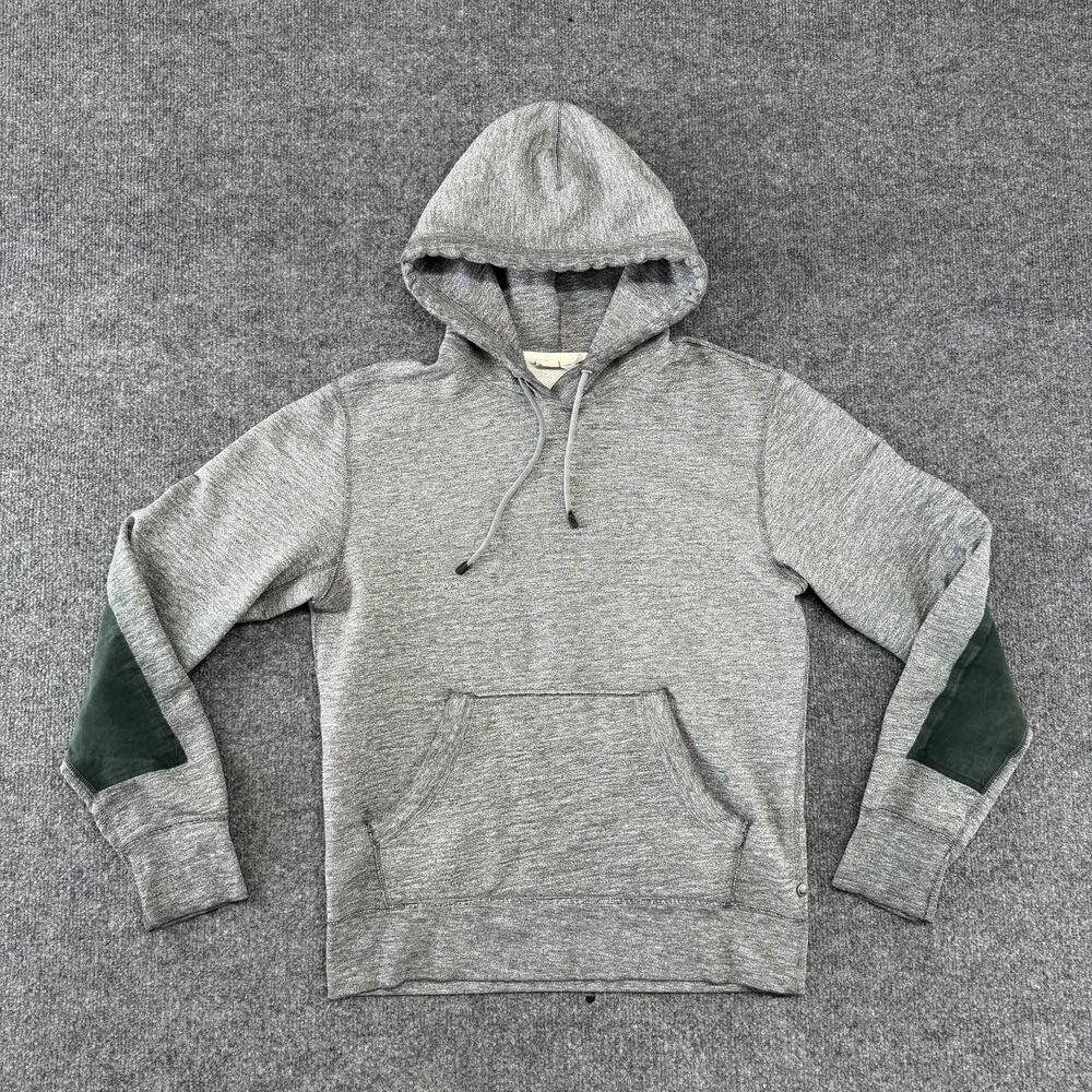 Rag & Bone Hoodie Mens Small Gray Suede Elbow Patch Fleece Pullover Sweatshirt
